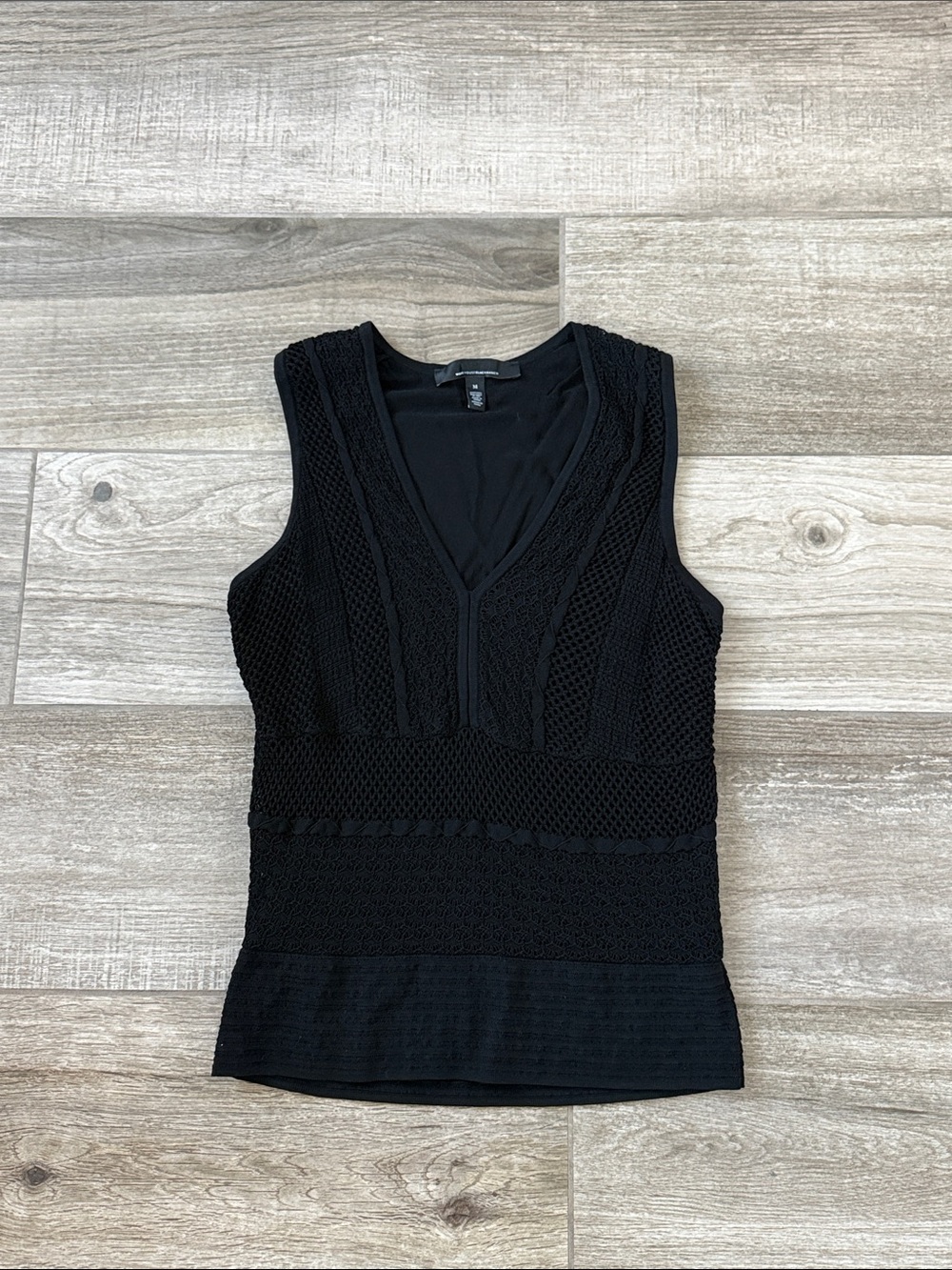 White House Black Market Pointelle V Neck Sweater Tank Deep Black Size Medium